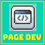 Pixelated 'page dev' button for web/software design.